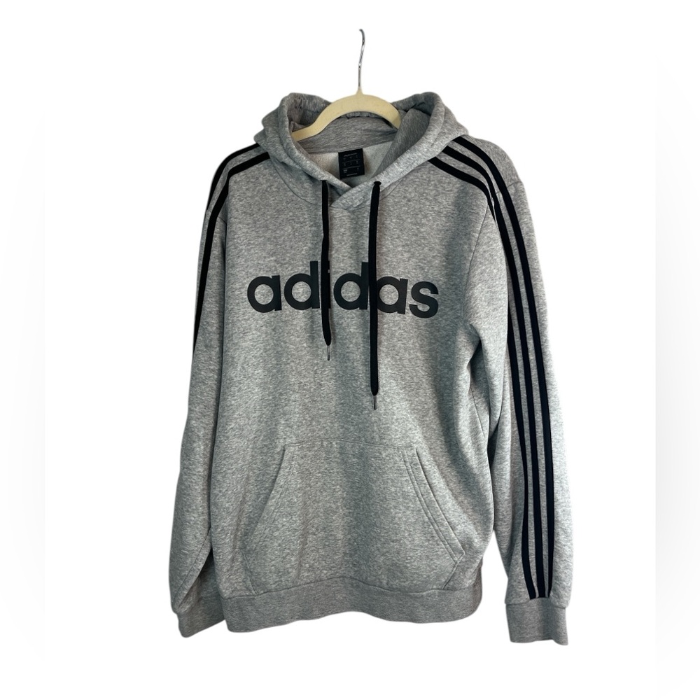 Adidas Men’s Gray‎ Hoodie Pullover Sweatshirt Logo 3 Stripe Athletic Size M